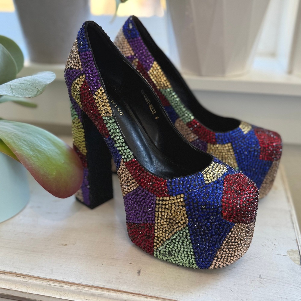 AZALEA WANG Margaret Multi Rhinestone Platform Heels Party Colorful WOMEN 6 - Picture 3 of 12